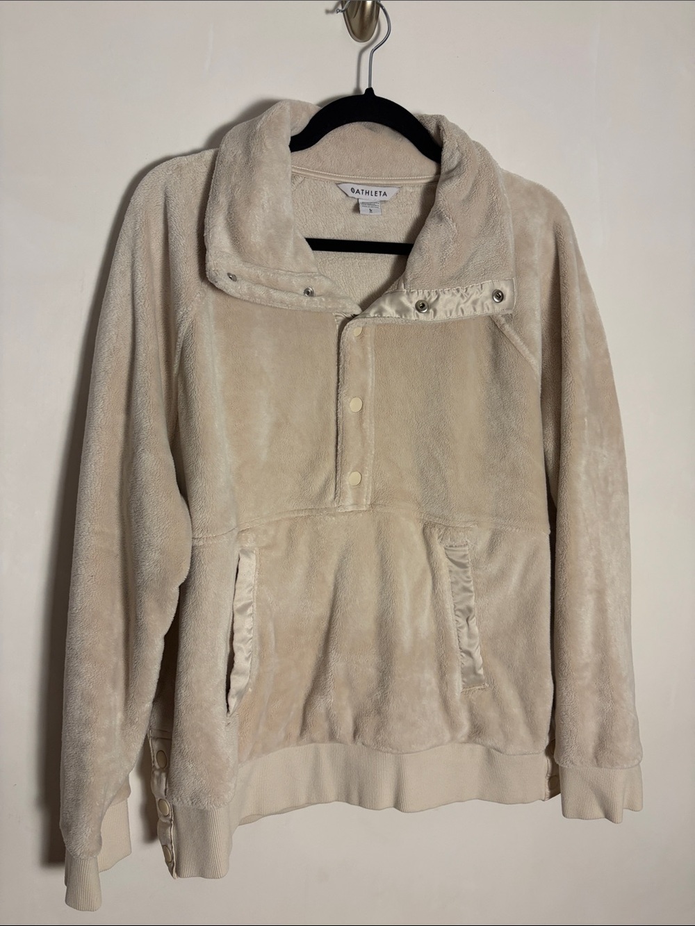 Athleta Plush Ivory Snap-Front Fleece Pullover - Size Large